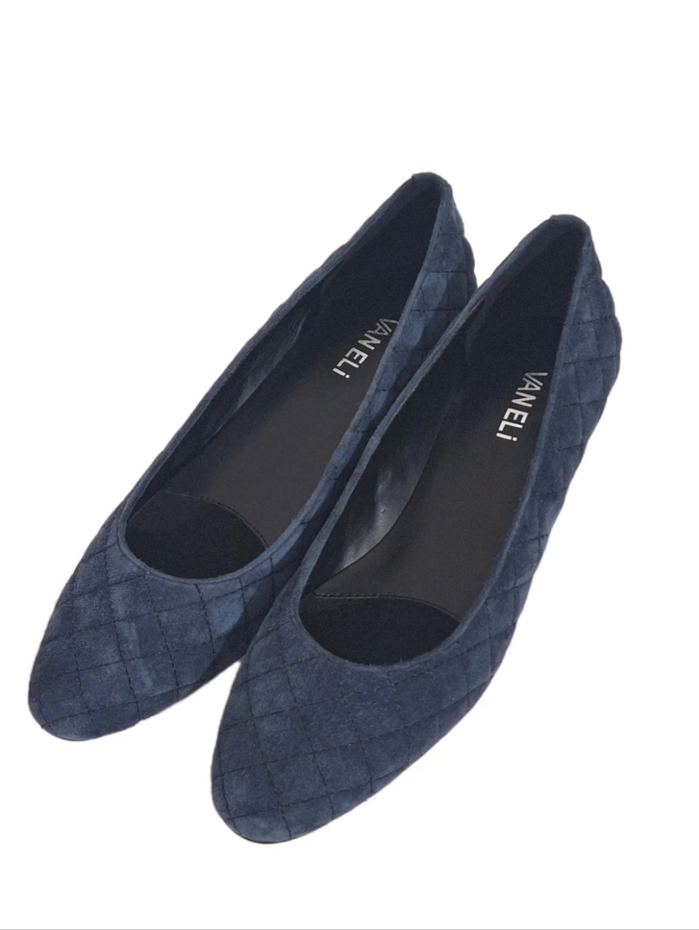Vaneli Navy Blue Quilted Pattern Leather Suede Heel Pumps Womens Size 8.5 W
